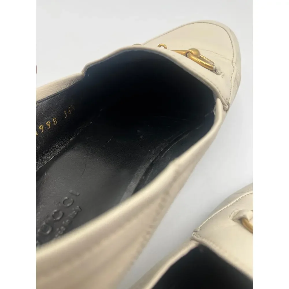 Gucci Loafers Brixton Horsebit Leather Collapsible Heel Mystic White 36.5 / 6.5
